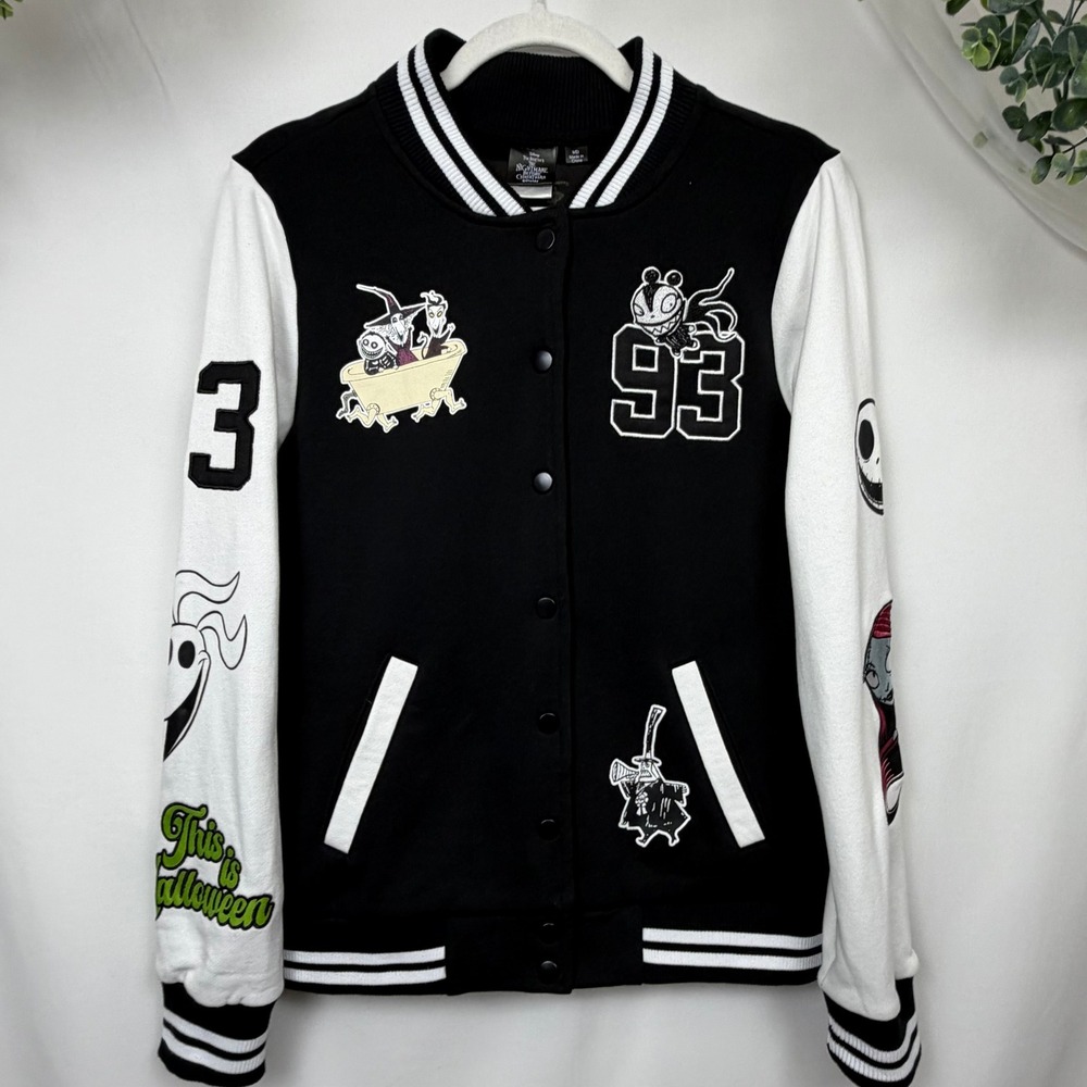 Disney Nightmare Before Christmas Varsity Jacket Jack Skellington Black White M